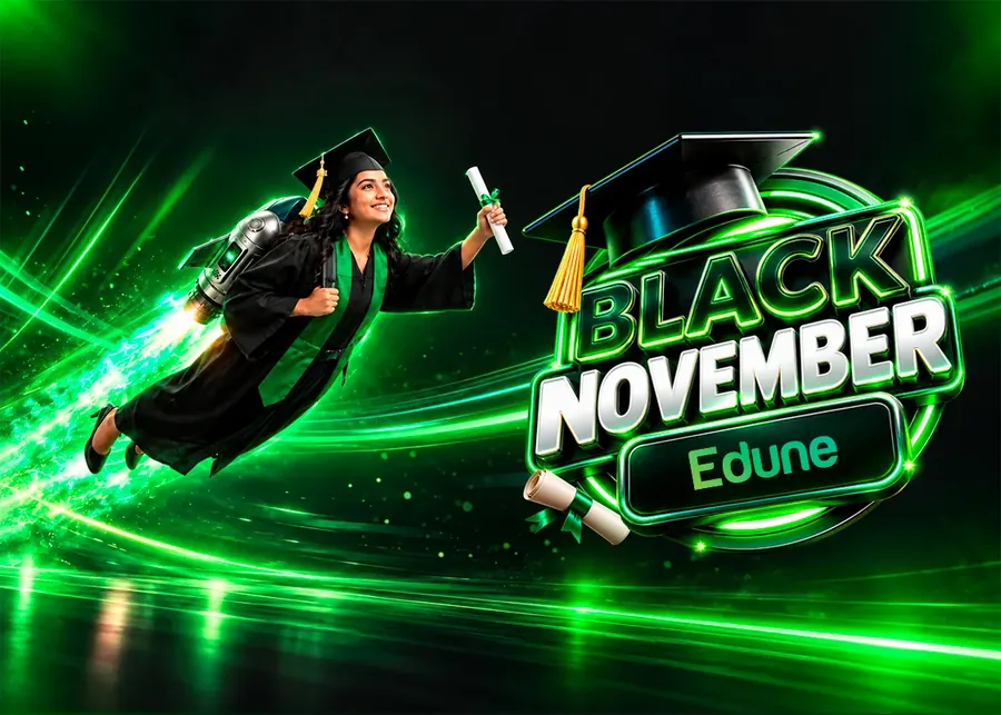 Formanda com diploma em uma cena de aceleração profissional da Black November Edune